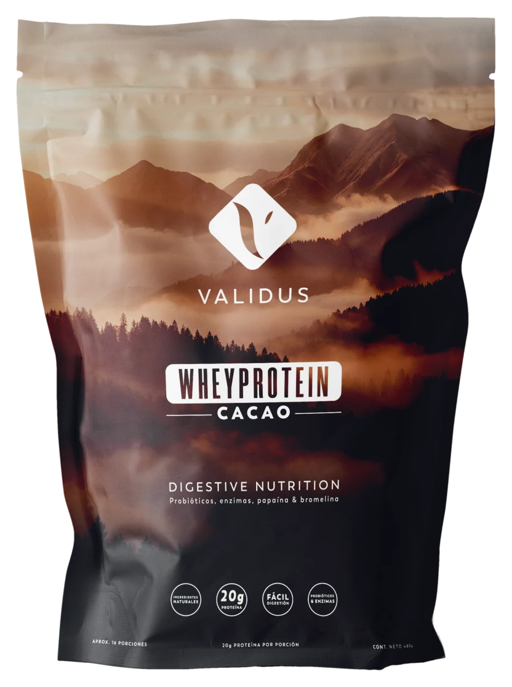 Whey Protein sabor cacao, empaque frontal