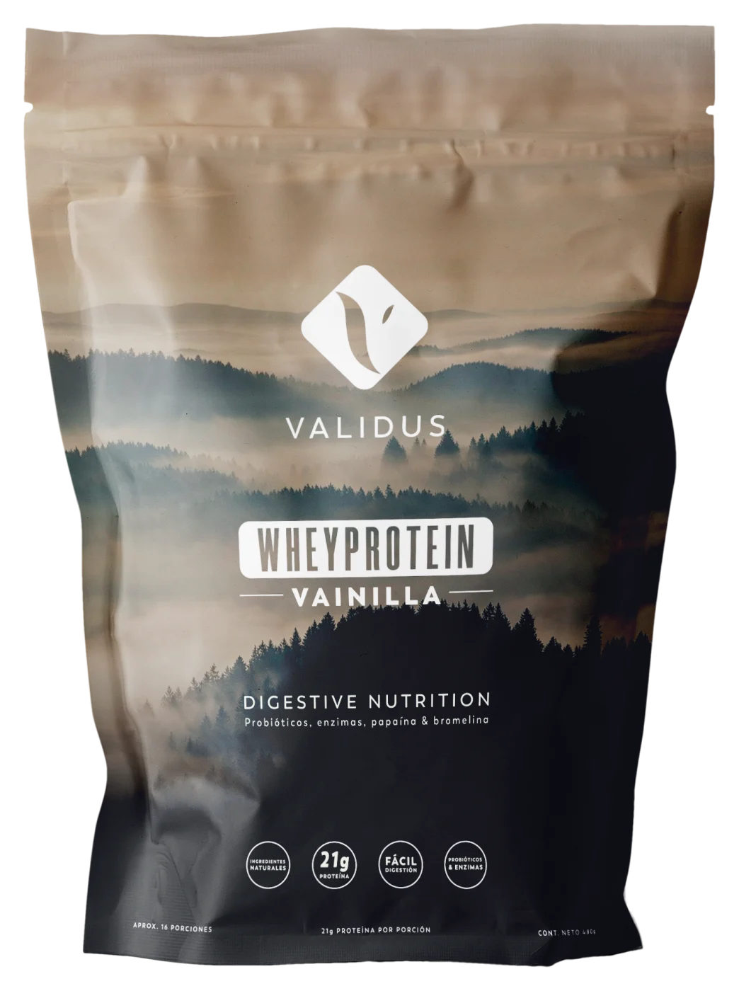 Whey Protein sabor vainilla, empaque frontal